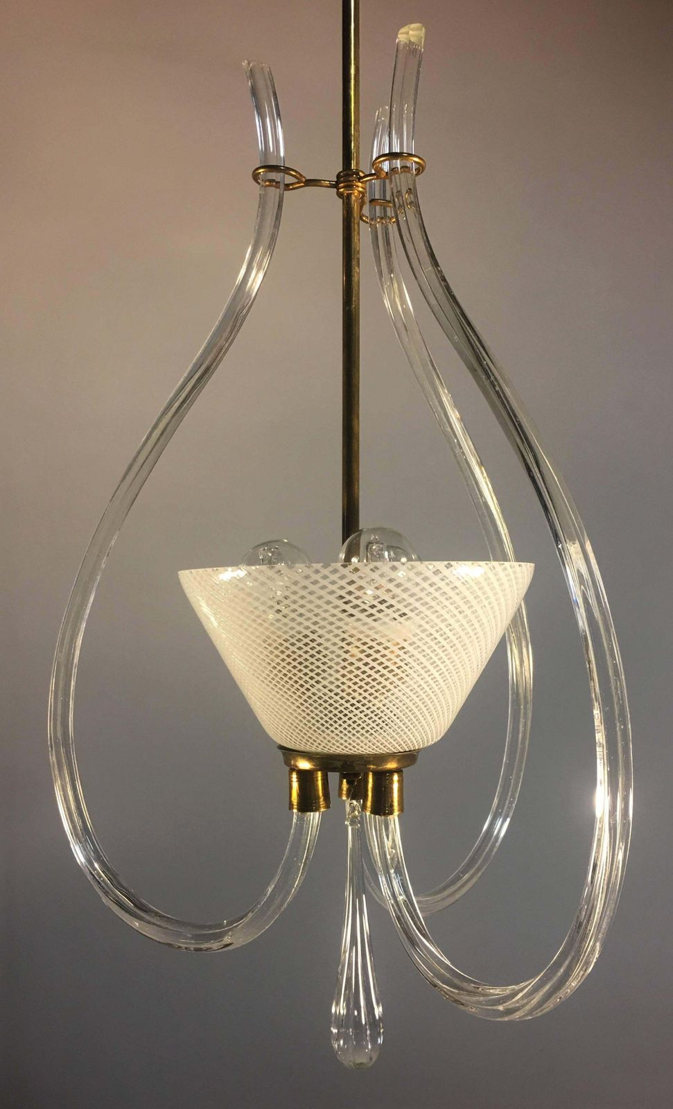 Adorable Pendant Chandelier "Reticello" By Venini, Murano, 1940s photo 3293.1