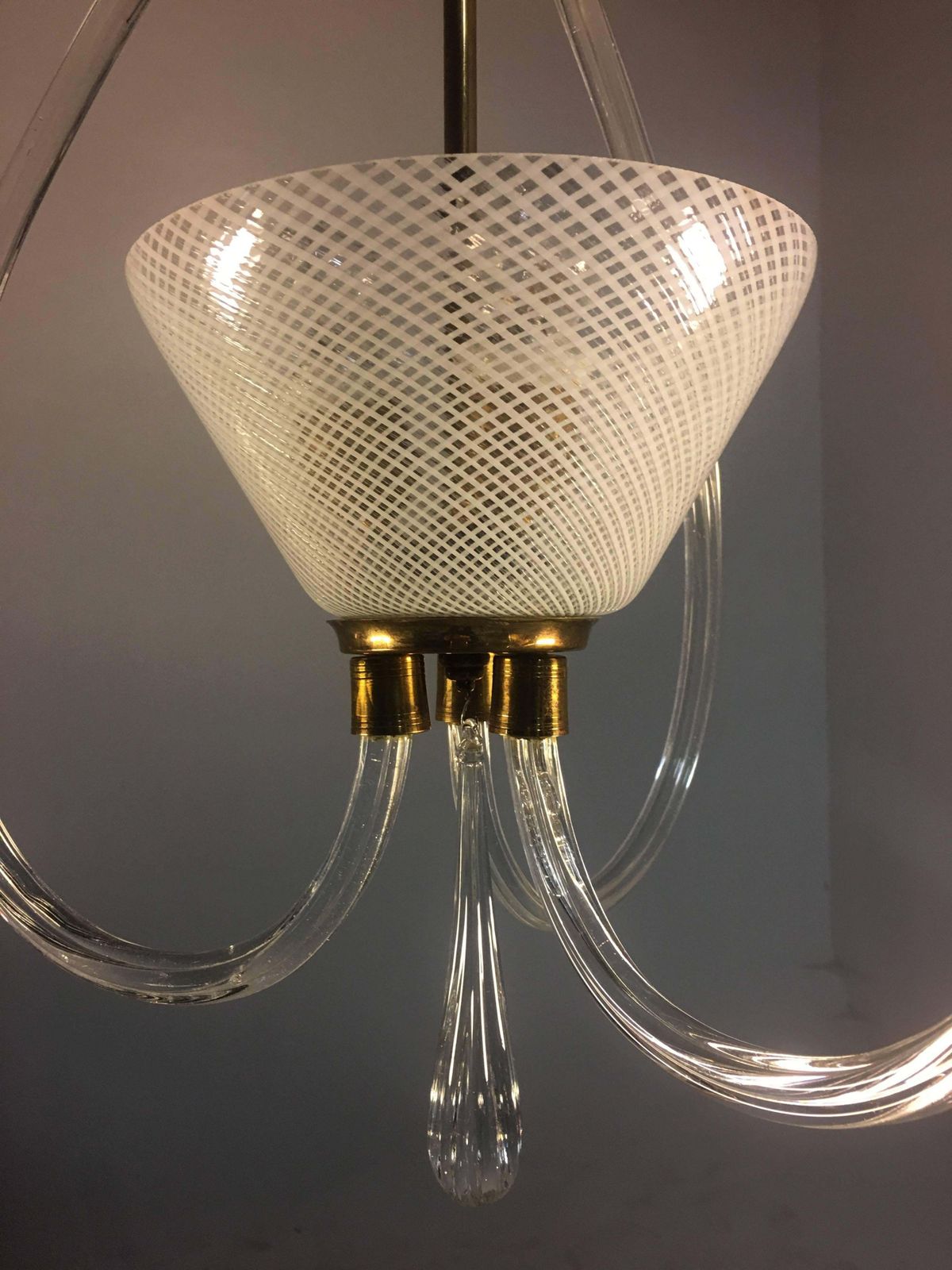 Adorable Pendant Chandelier "Reticello" By Venini, Murano, 1940s photo vinterior