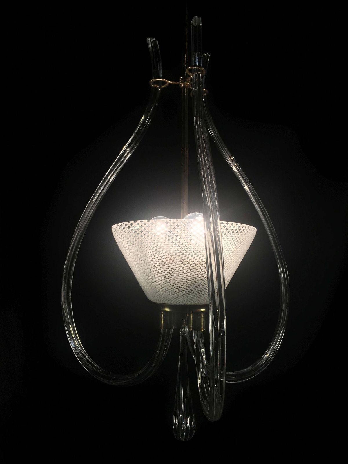 3293.1 Adorable Pendant Chandelier "Reticello" By Venini, Murano, 1940s photo