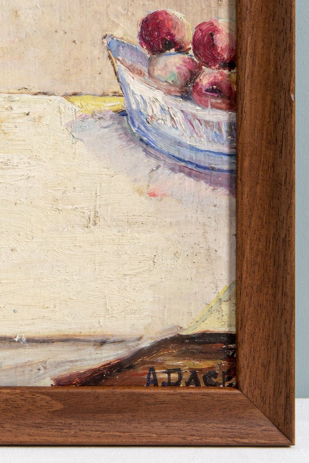 French School, Dahlias In Blue Vase, Oil On Panel, Midcentury photo vinterior