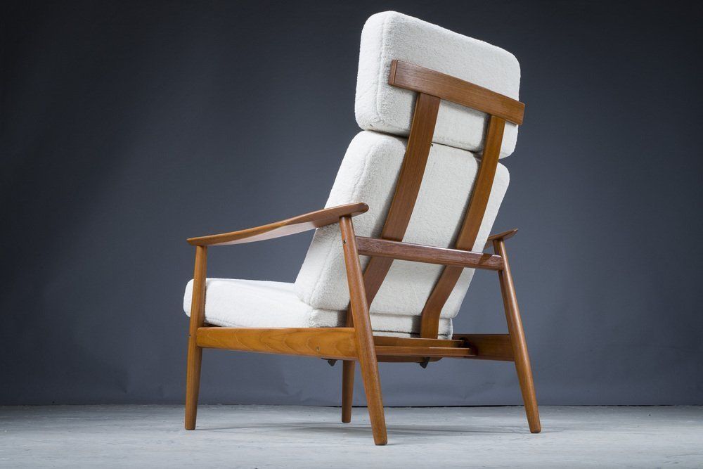 Mid Century Danish Teak & Wool Lounge Chairs & Footstools By Arne Vodder For France & Søn, 1960s, Set Of 2 photo for sale