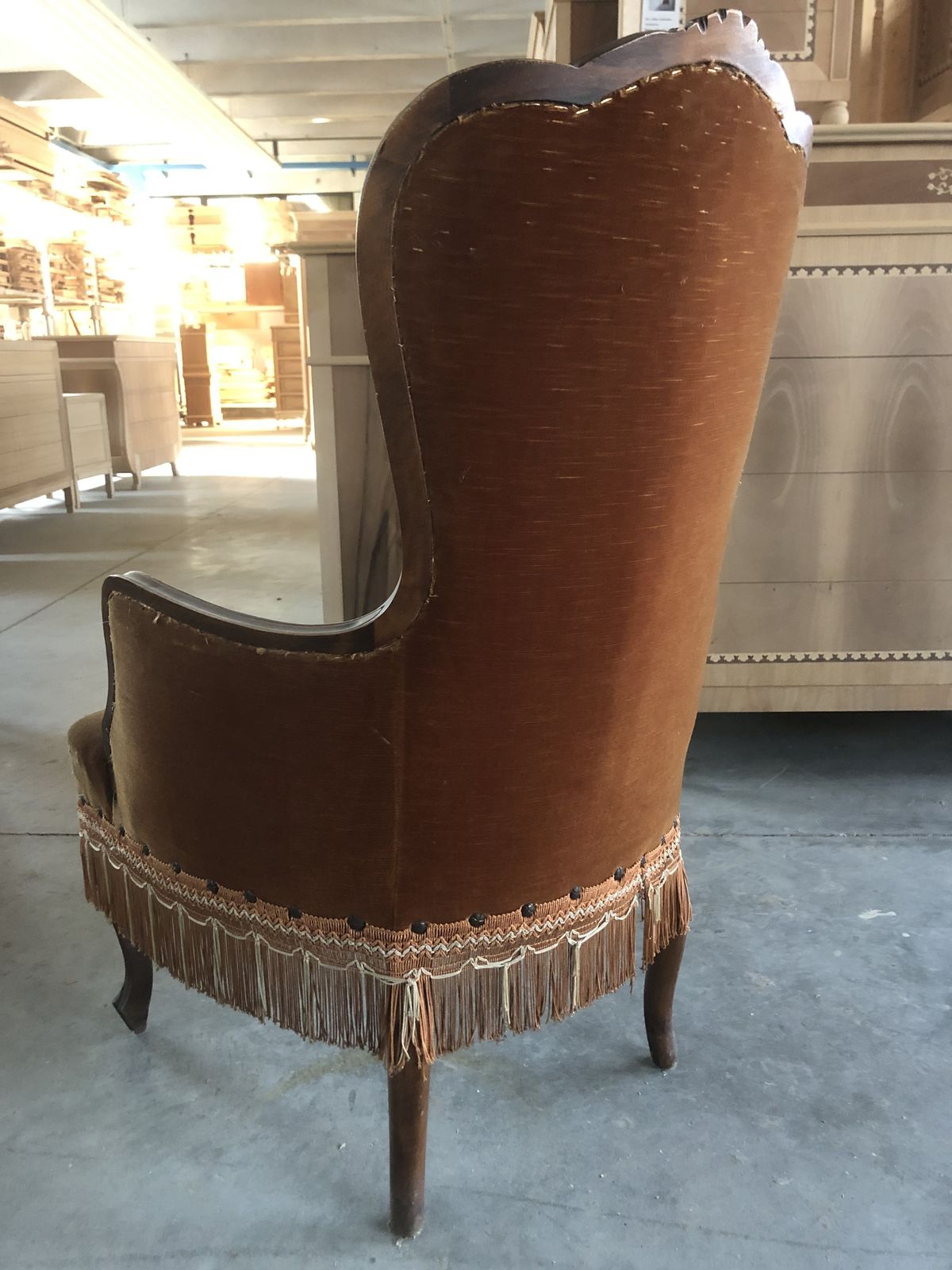Armchair In 800 Style In Walnut Covered With  Bronze  Velvet "Dralon" photo 2480.0