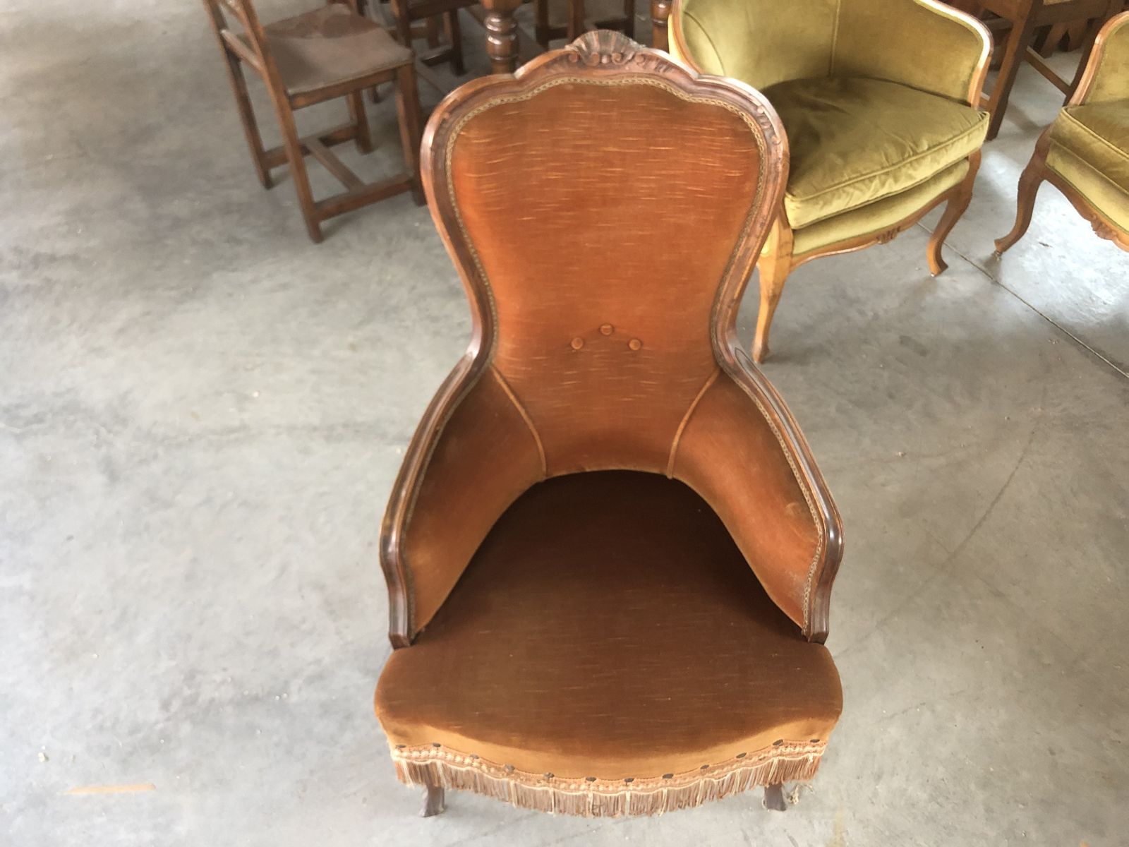 Armchair In 800 Style In Walnut Covered With  Bronze  Velvet "Dralon" photo vinterior