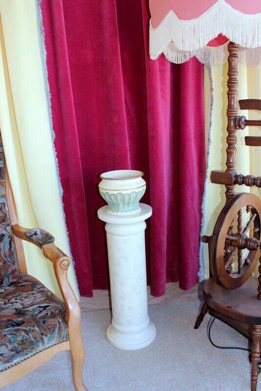 Vintage Antique Medium French Plaster Pot Chabychic Golden Lined Designed photo for sale