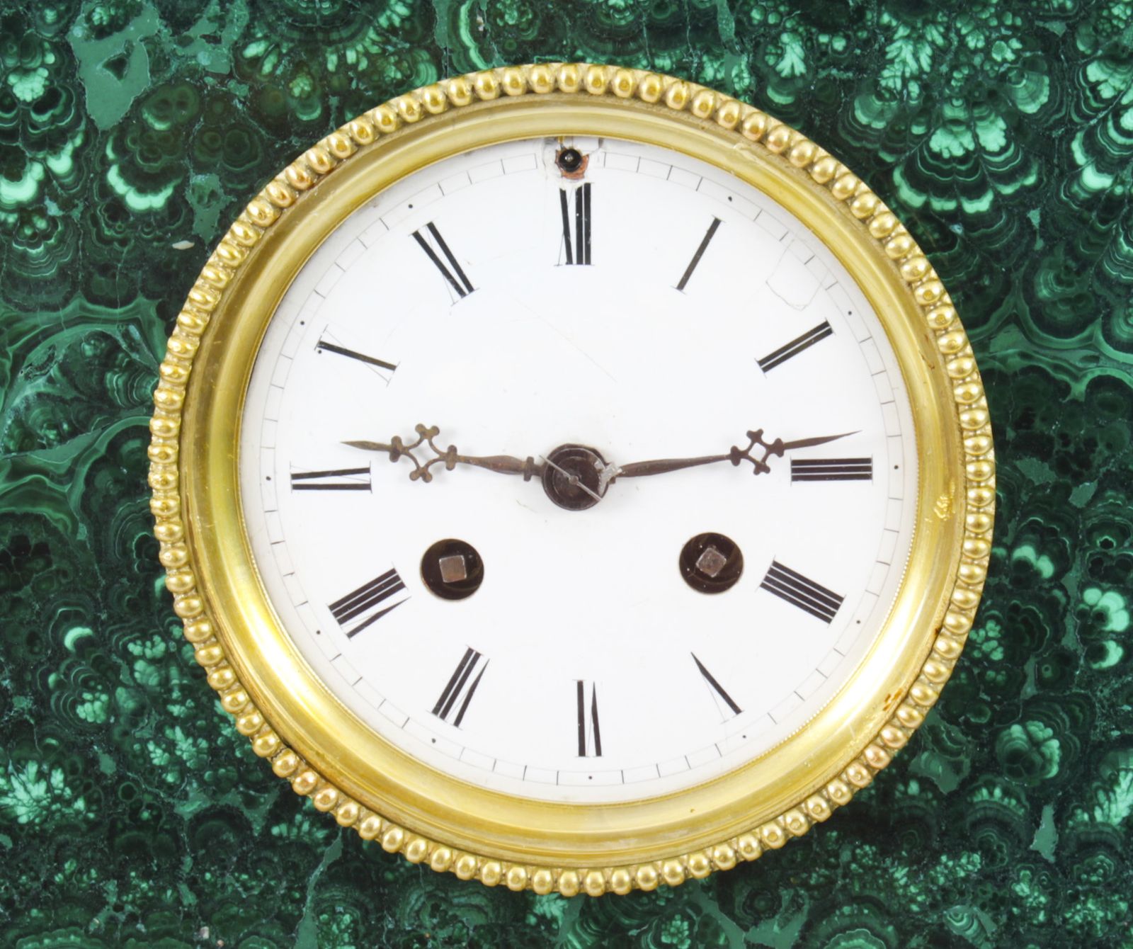 5850.0 Antique Malachite Ormolu & Bronze Mantel Clock Silk Suspension Movement 19th C photo