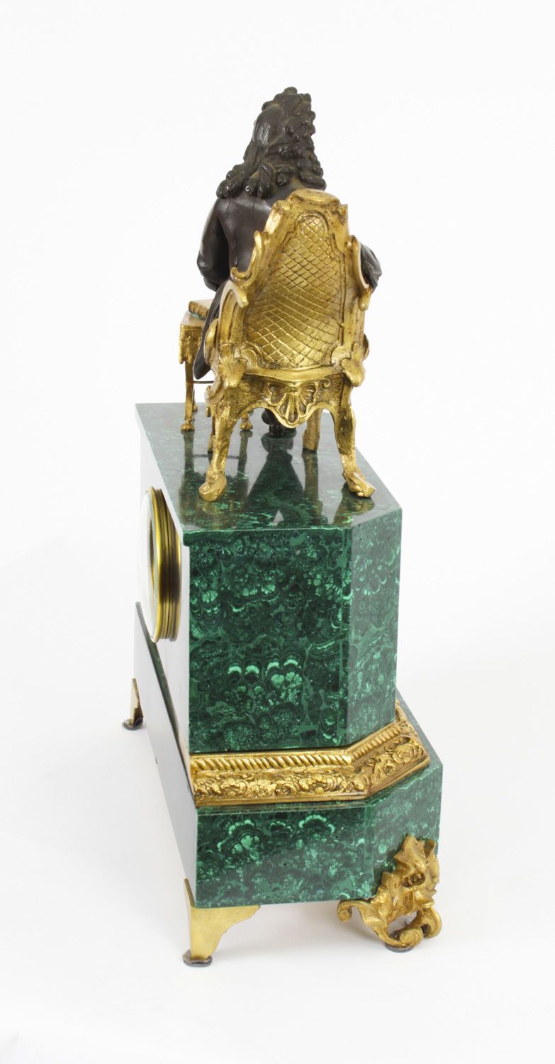 photo vintage Antique Malachite Ormolu & Bronze Mantel Clock Silk Suspension Movement 19th C