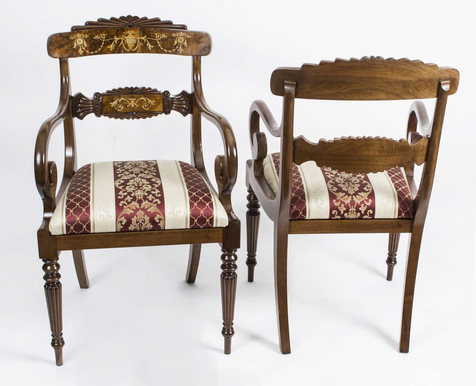 Pair Of English Regency Style Burr Walnut Armchairs photo for sale