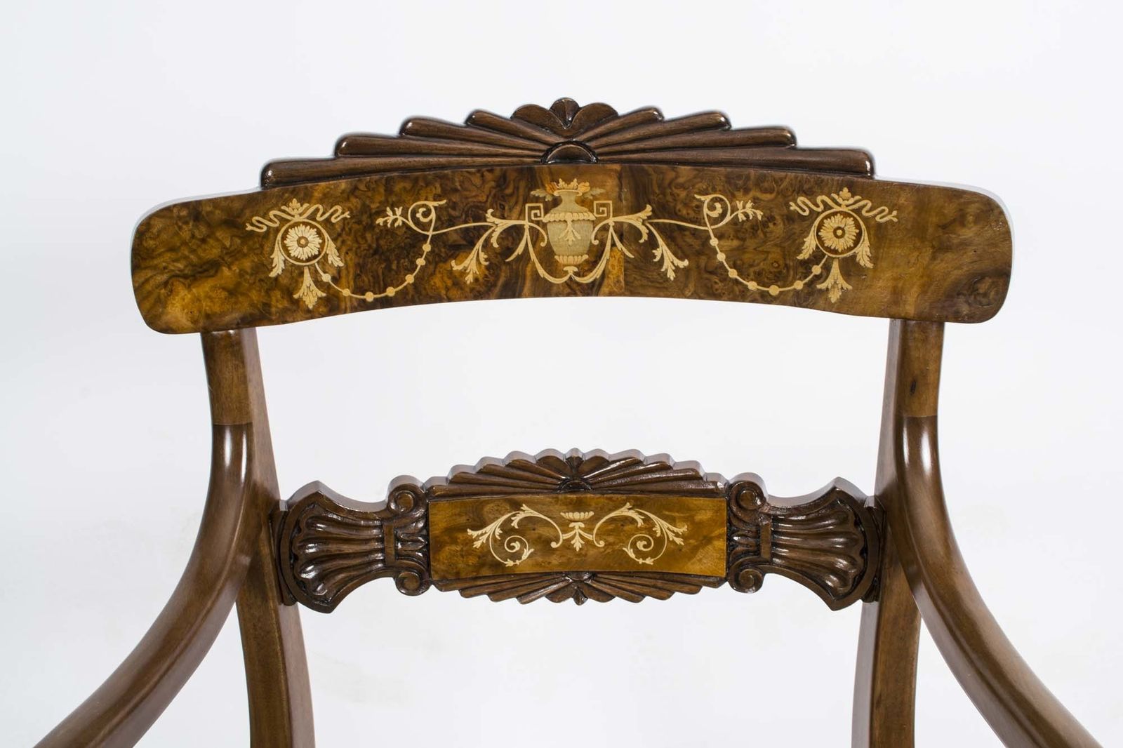 Pair Of English Regency Style Burr Walnut Armchairs photo vinterior