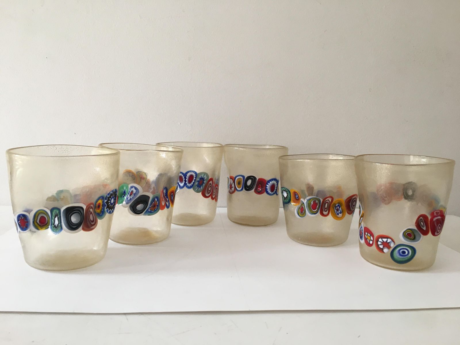 Transparent And Gold Leaf Murano Glasses With Necklace Of Large Floral Murrine Crumpled photo furniture