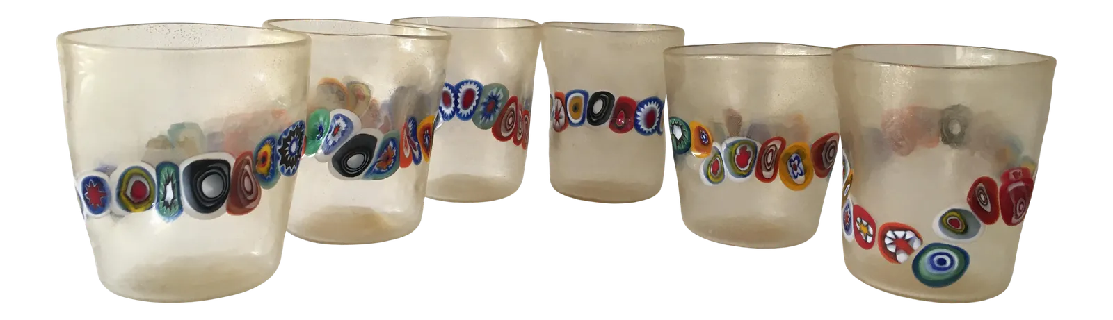 Transparent And Gold Leaf Murano Glasses With Necklace Of Large Floral Murrine Crumpled