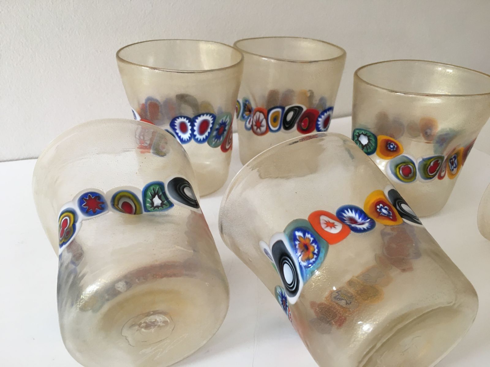 Transparent And Gold Leaf Murano Glasses With Necklace Of Large Floral Murrine Crumpled photo buy