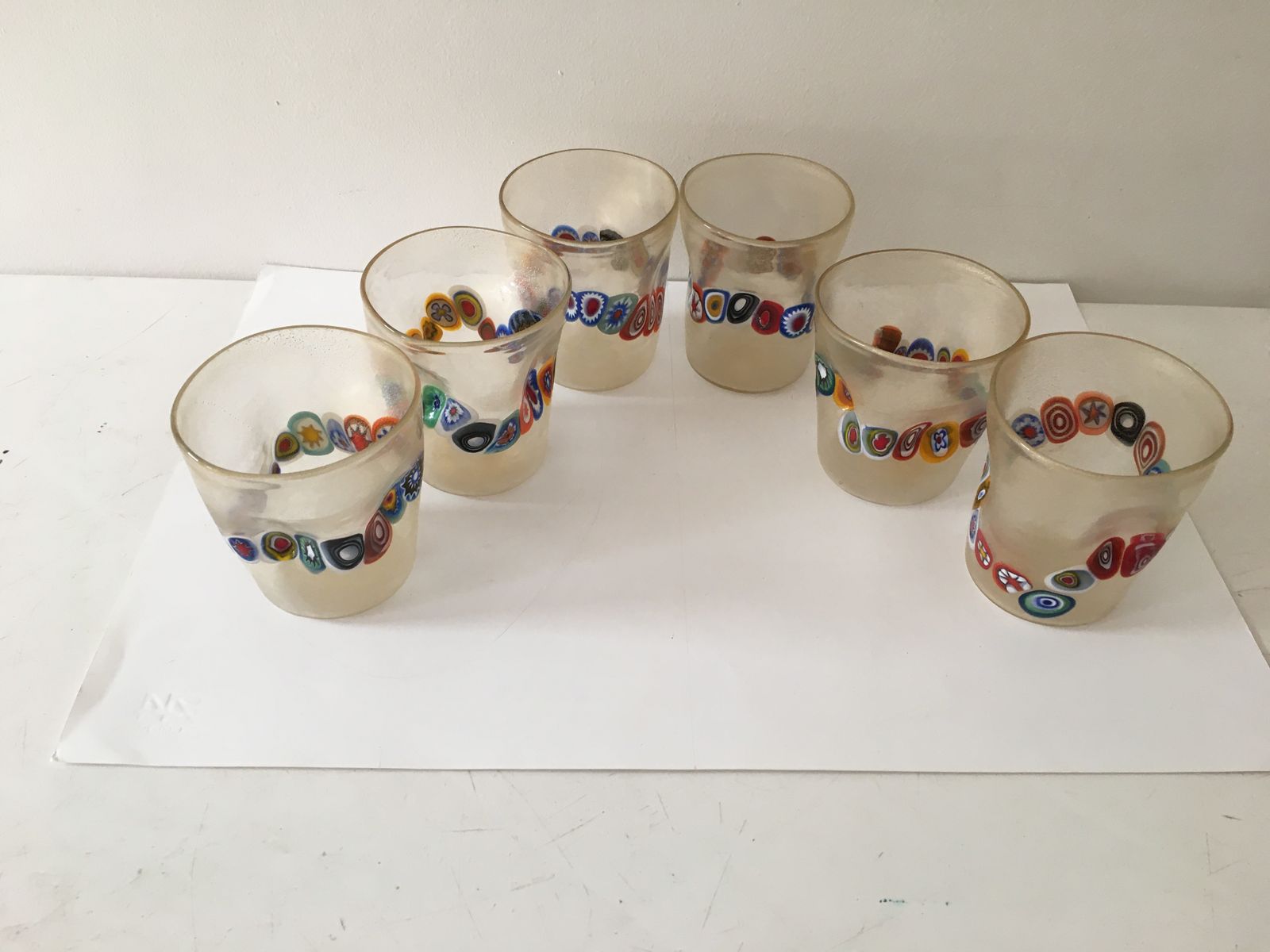 Transparent And Gold Leaf Murano Glasses With Necklace Of Large Floral Murrine Crumpled photo vintage