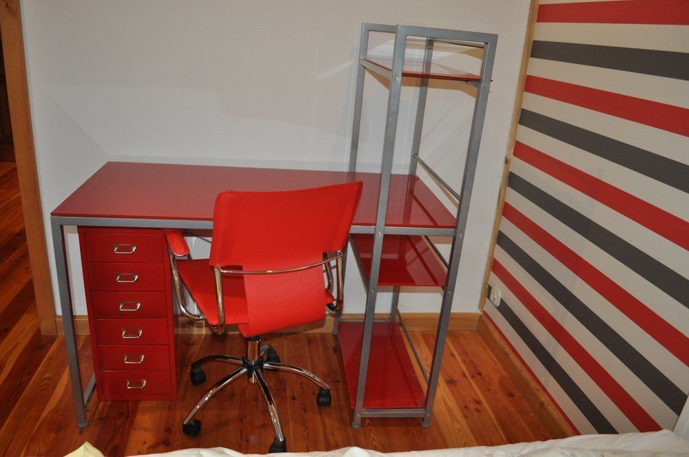 Bauhaus Red Desk, Chair & Metal Cabinet, Set Of 3 photo for sale