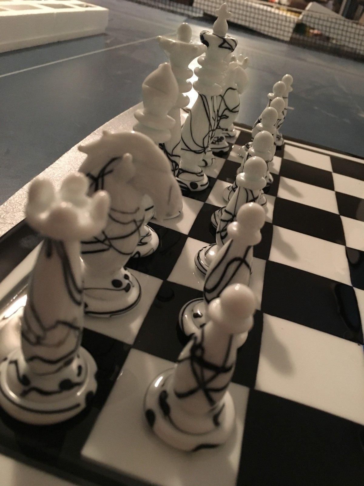 Italian Murano Glass White And Black Chess Set