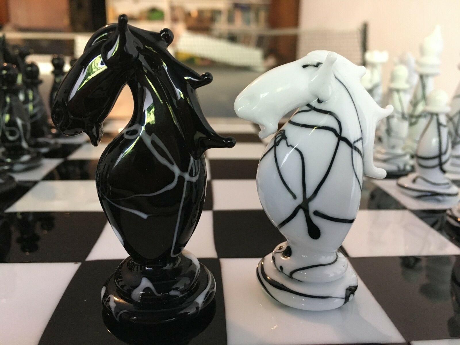 Italian Murano Glass White And Black Chess Set photo Home Decor