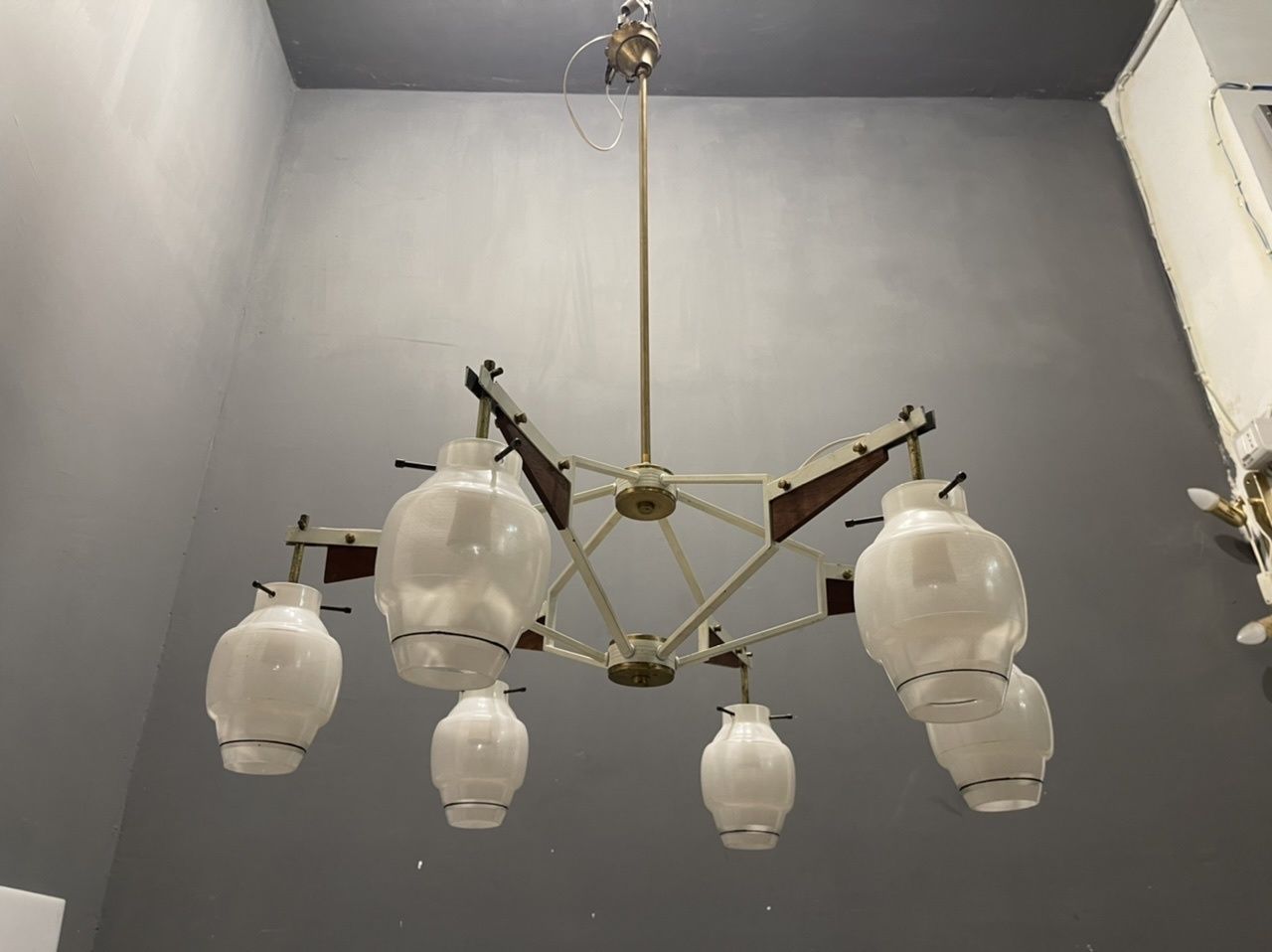 Italian Architectural Stilnovo Chandelier 1950’s photo for sale