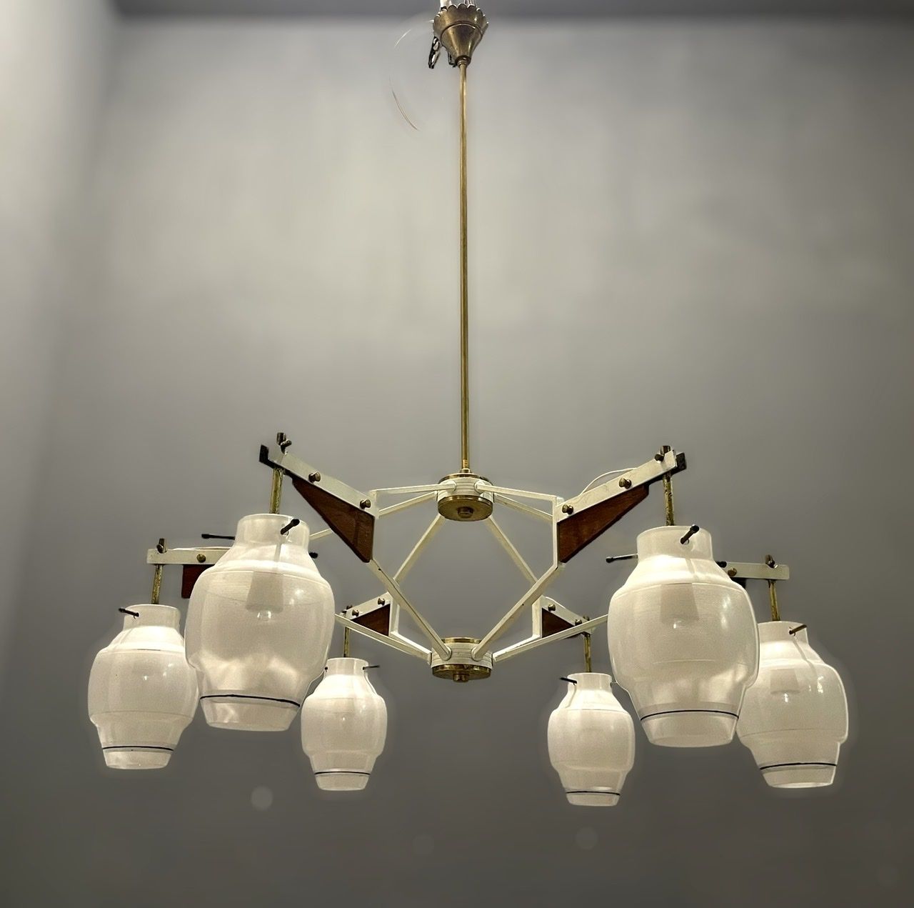 Italian Architectural Stilnovo Chandelier 1950’s
