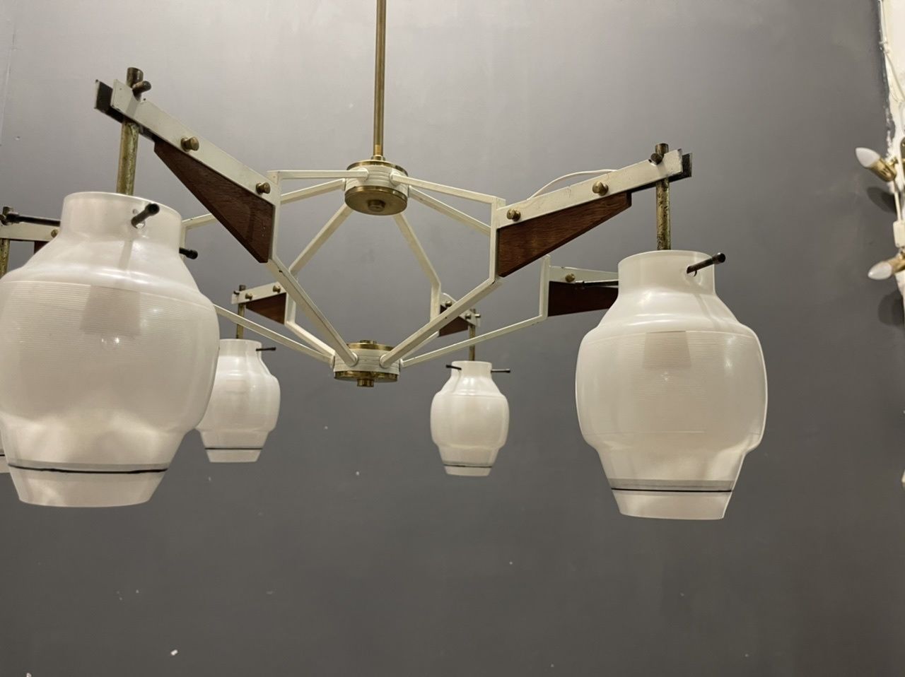 Italian Architectural Stilnovo Chandelier 1950’s photo vintage