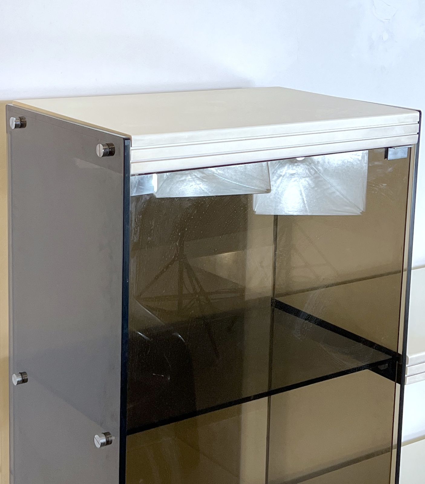 Furniture Gallotti & Radice, Smoked Glass And Lacquered Wood Cabinet From 70s photo