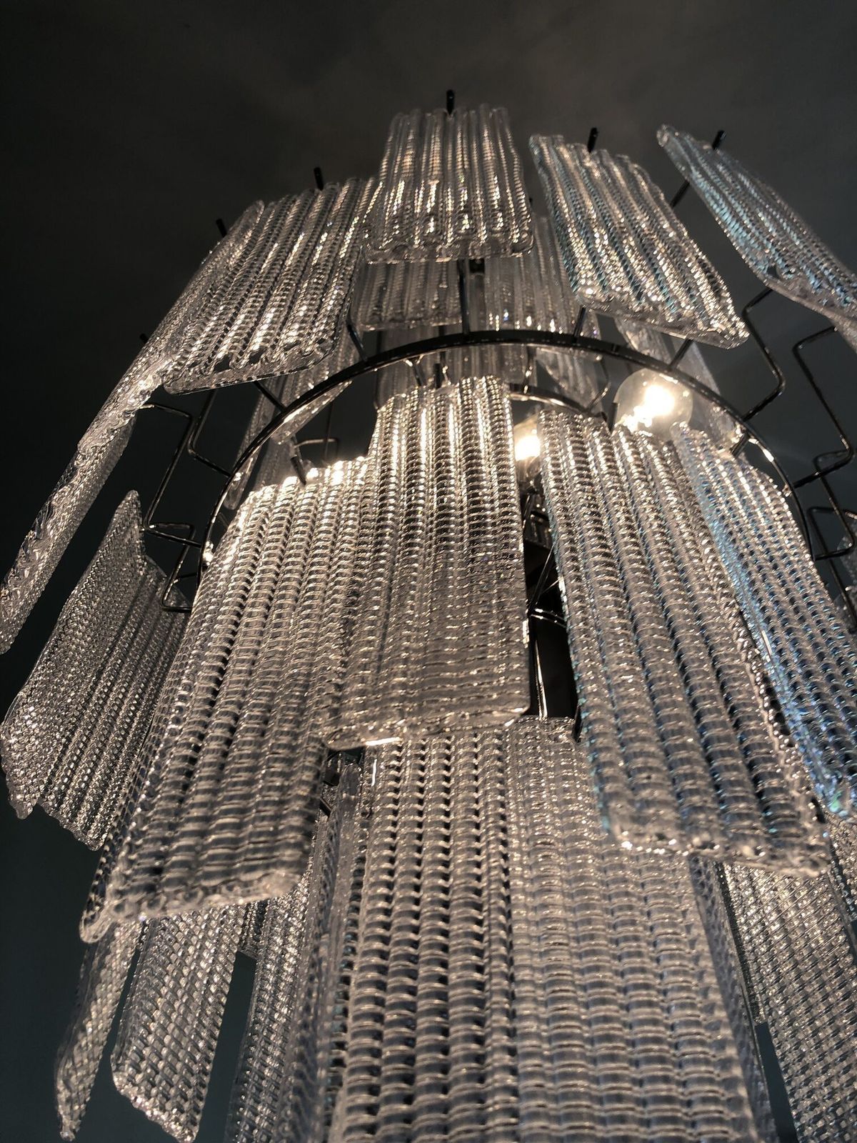photo for sale Huge Modern Transparent Striped Listelli Murano Glass Chandelier