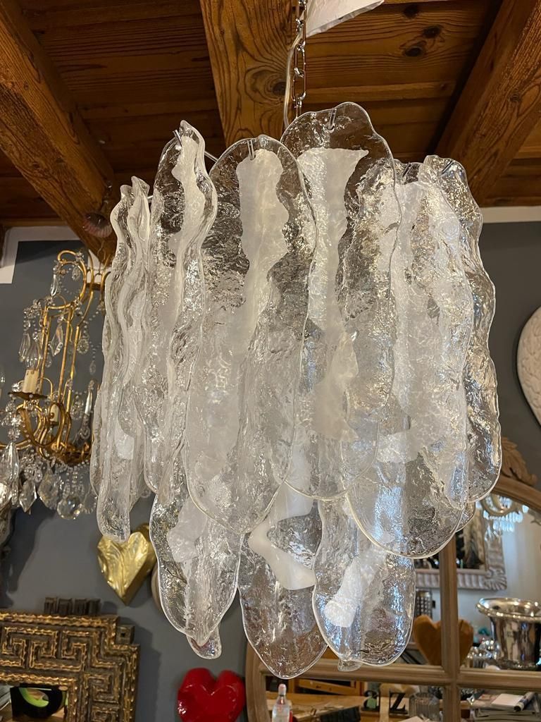 Transparent And White “Fiamma” Murano Glass Chandelier D45 photo vinterior