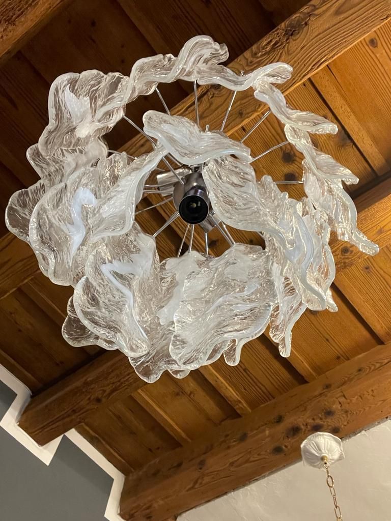 Transparent And White “Fiamma” Murano Glass Chandelier D45 photo buy