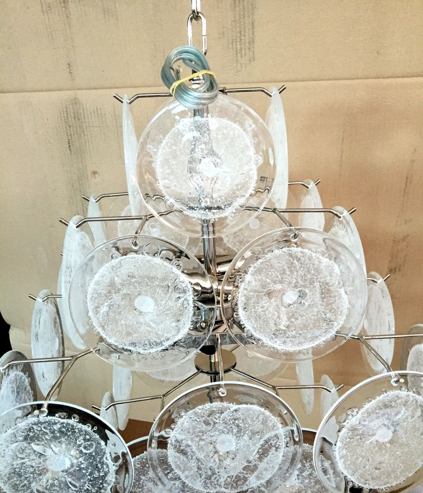 Transparent And Pulegoso “Disks” Murano Glass Chandelier photo 3571.2