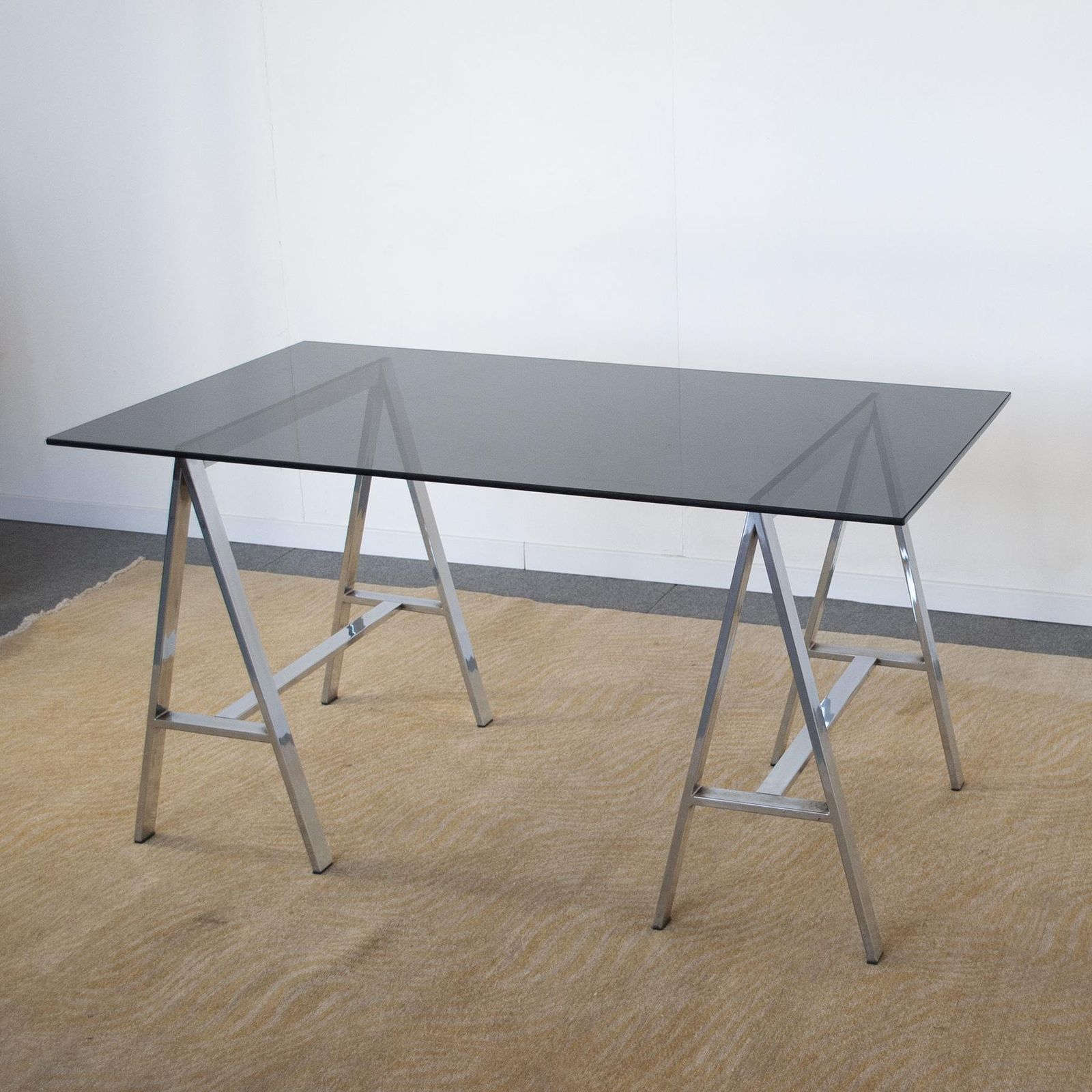 Italian Midcentury Desk With Glass Top From The 70s photo Furniture