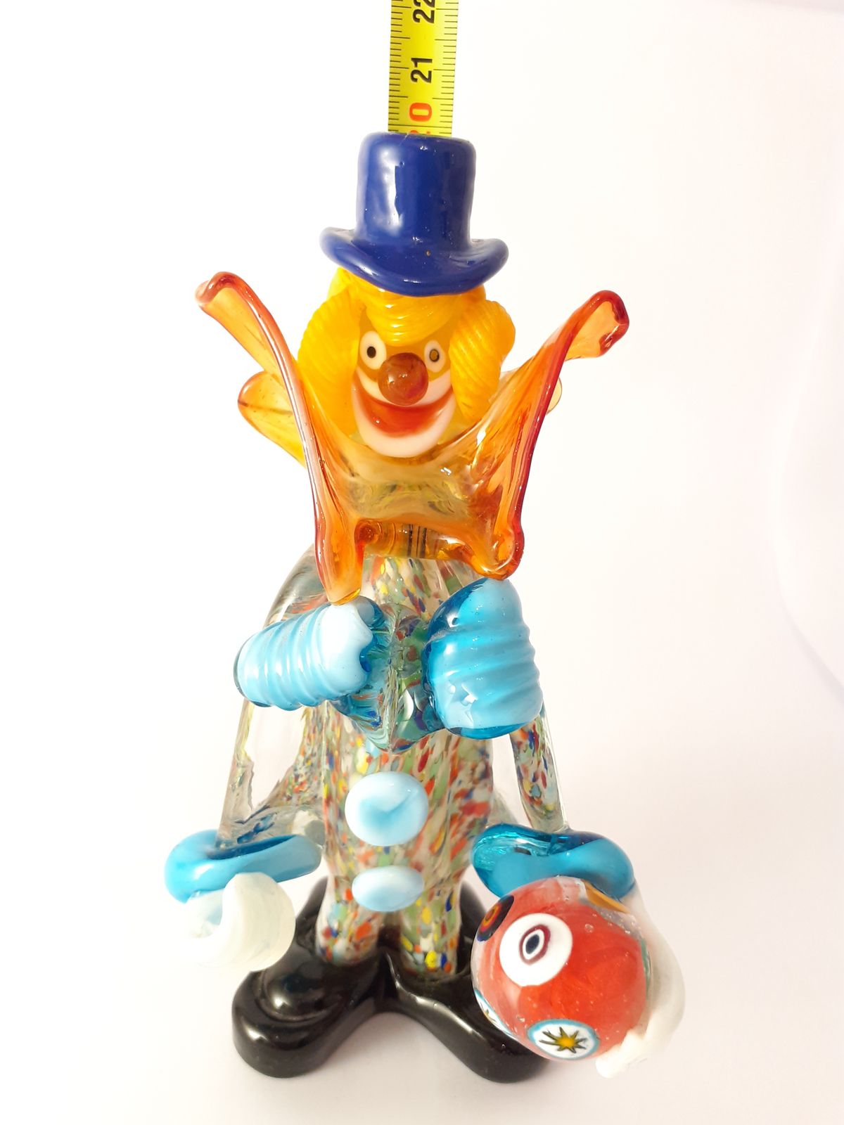 Juggling Clown With Blue Hat And Red Ball In Murano Glass photo for sale