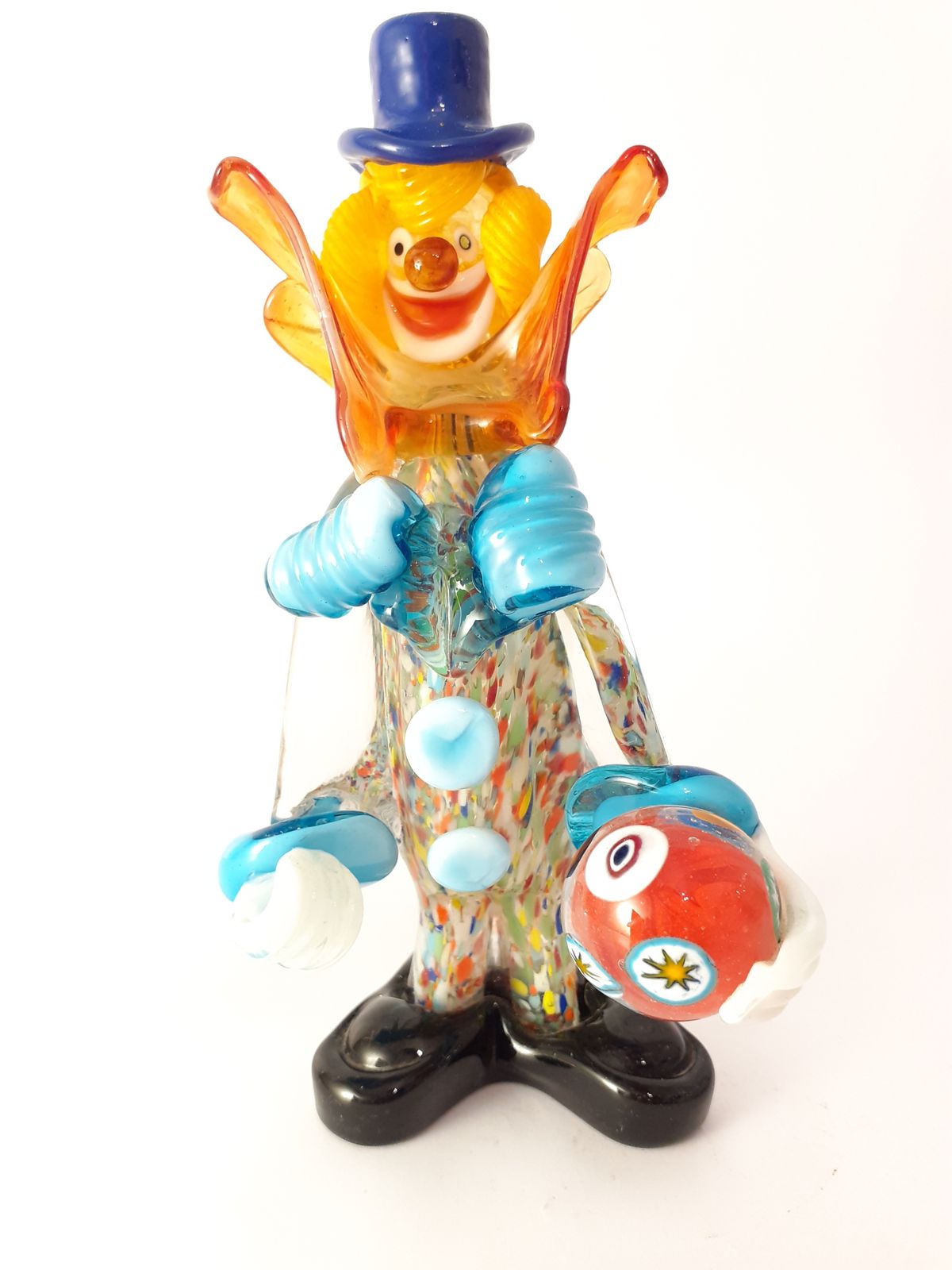 Juggling Clown With Blue Hat And Red Ball In Murano Glass photo vinterior