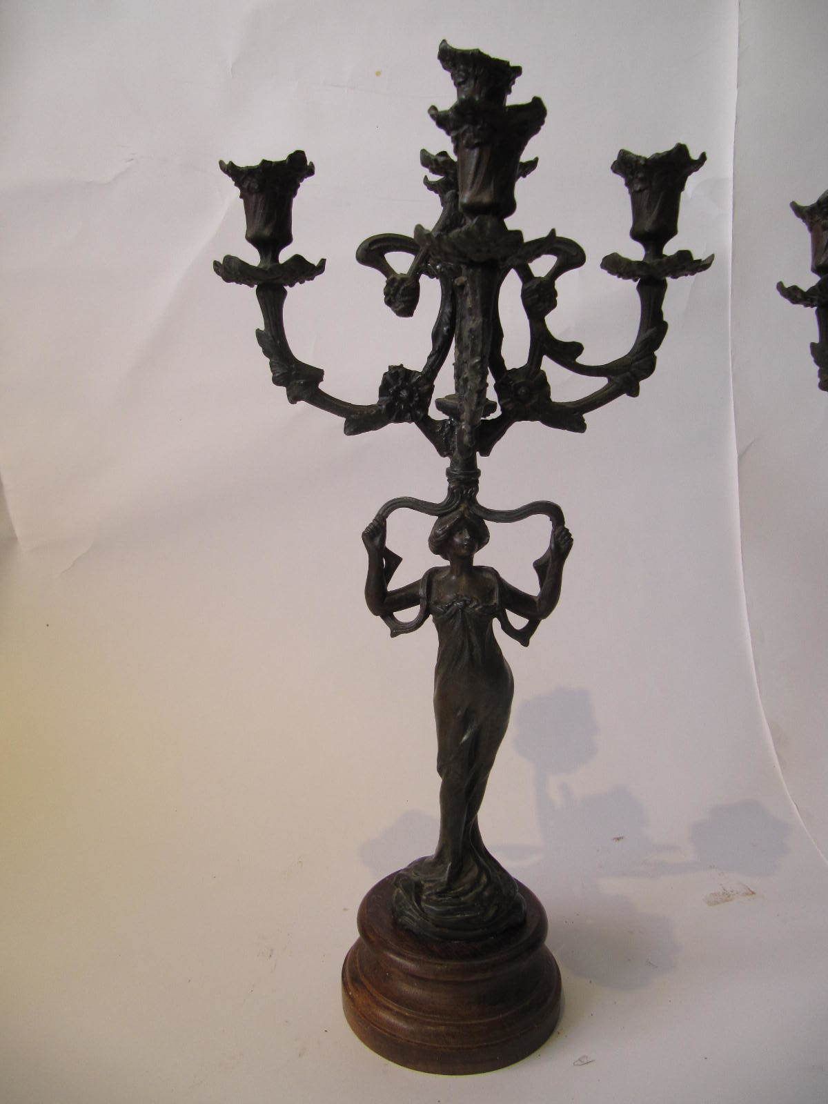 Art Nouveau Figure Candelabra Pair, 5 Candle photo Home Decor