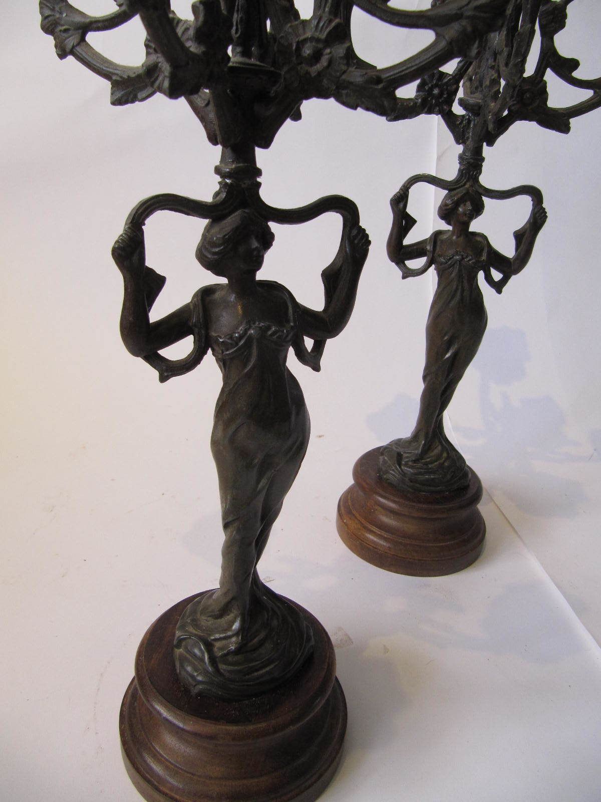 395.0 Art Nouveau Figure Candelabra Pair, 5 Candle photo