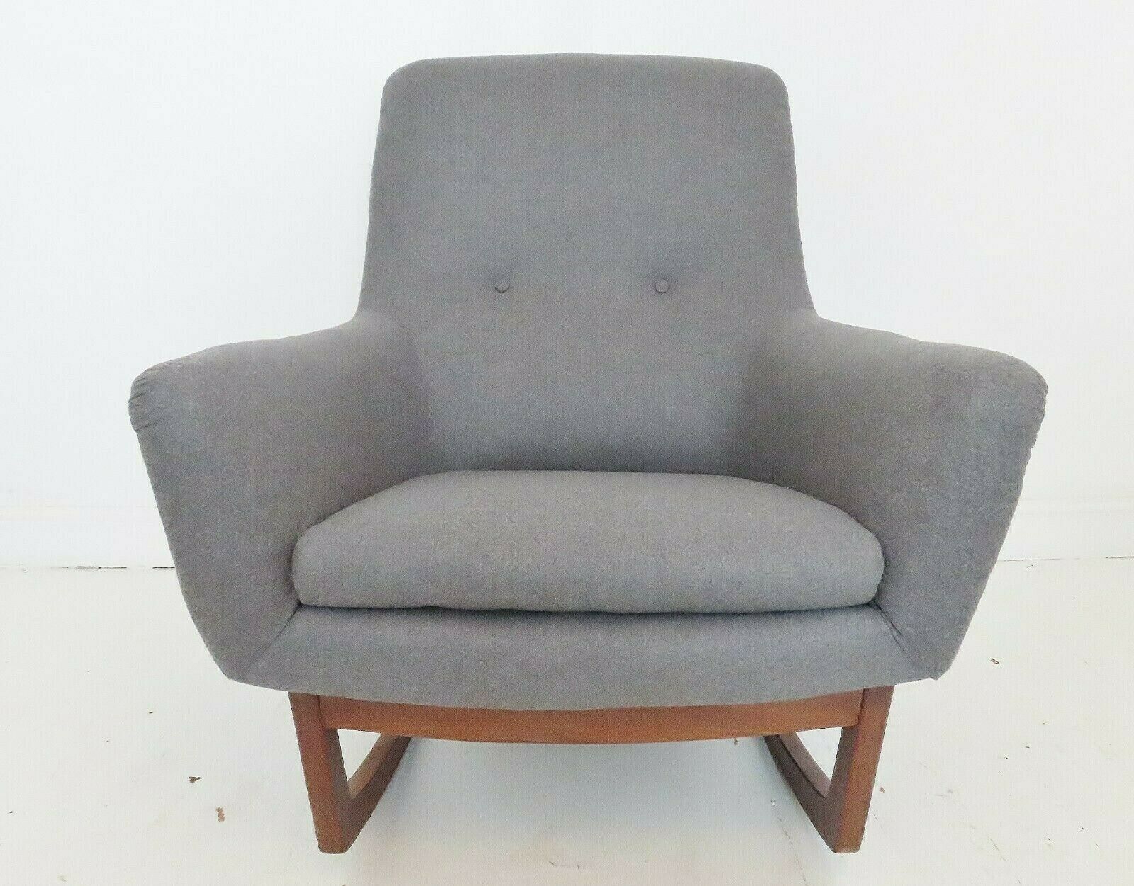 Stunning Vintage Sculptural Teak Rocking Chair   Fully Re Upholstered photo Furniture