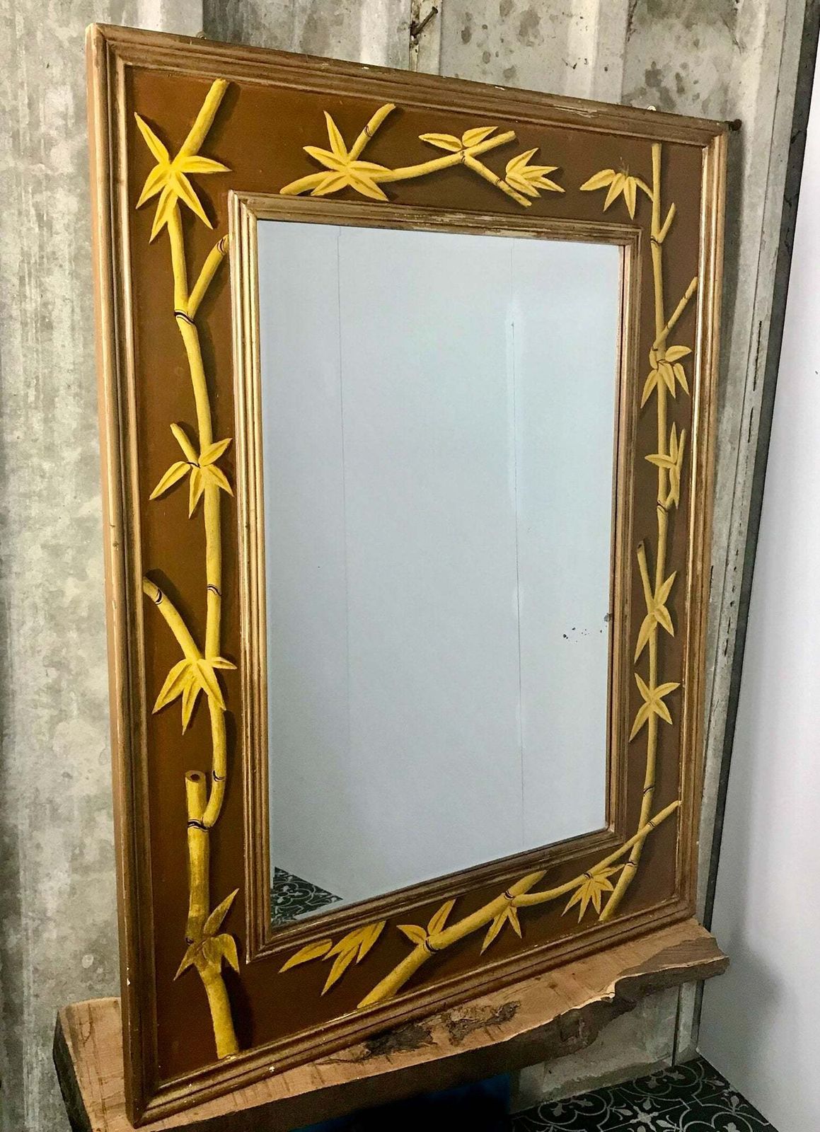 Beautiful Bamboo Antique Early 20th Century Stylish Hand Painted Large Designer Mirror