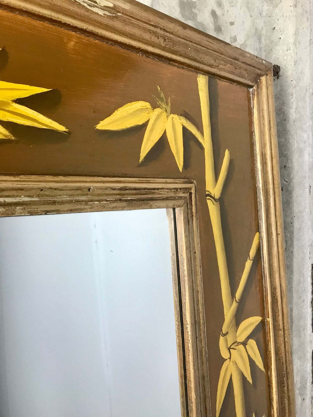 Beautiful Bamboo Antique Early 20th Century Stylish Hand Painted Large Designer Mirror photo vinterior