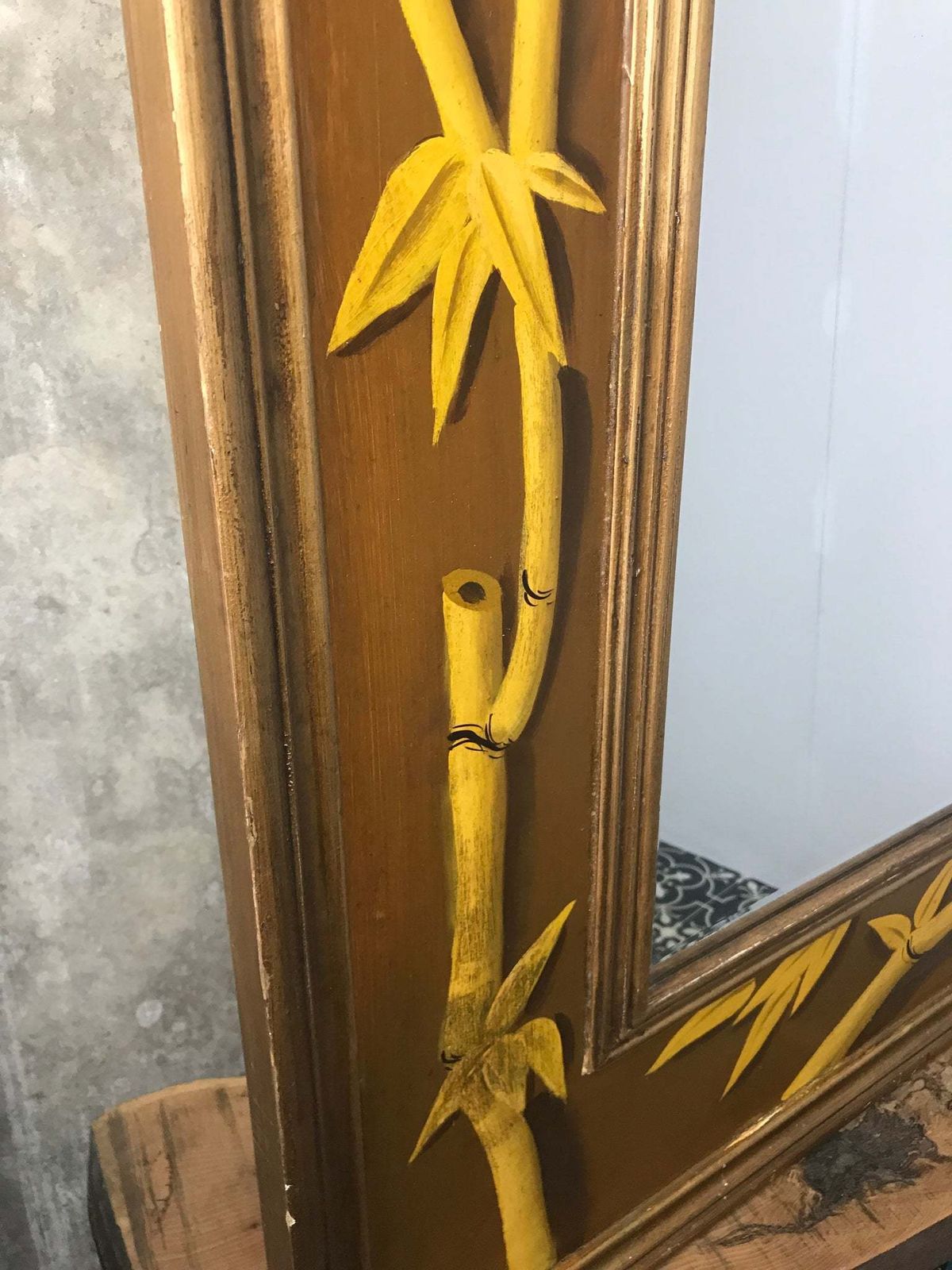 549.0 Beautiful Bamboo Antique Early 20th Century Stylish Hand Painted Large Designer Mirror photo