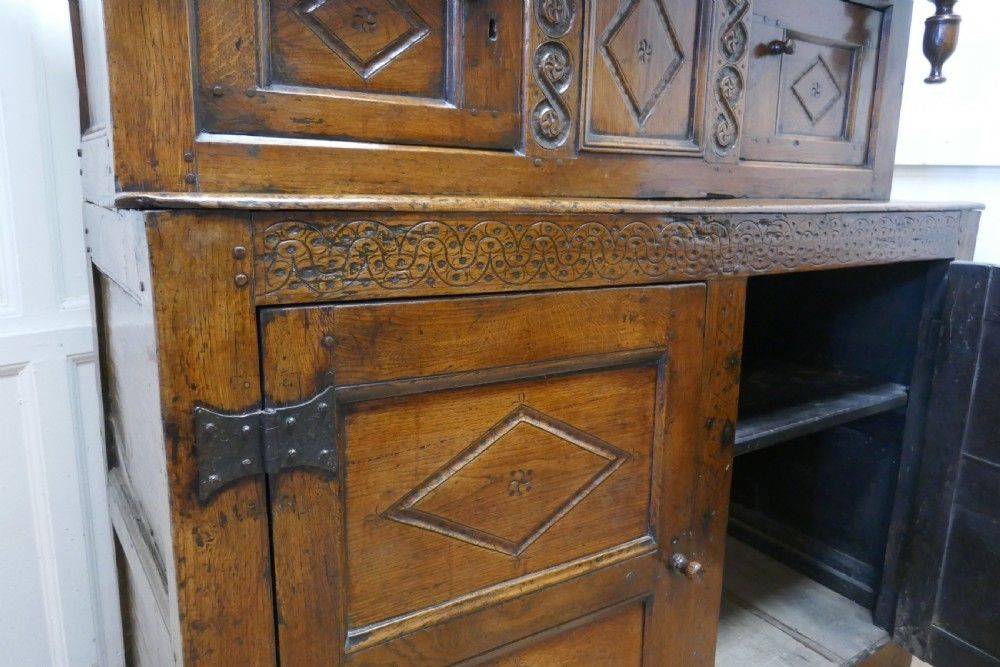 Furniture 17th Century Carved Oak Court Cupboard, Livery Cupboard photo