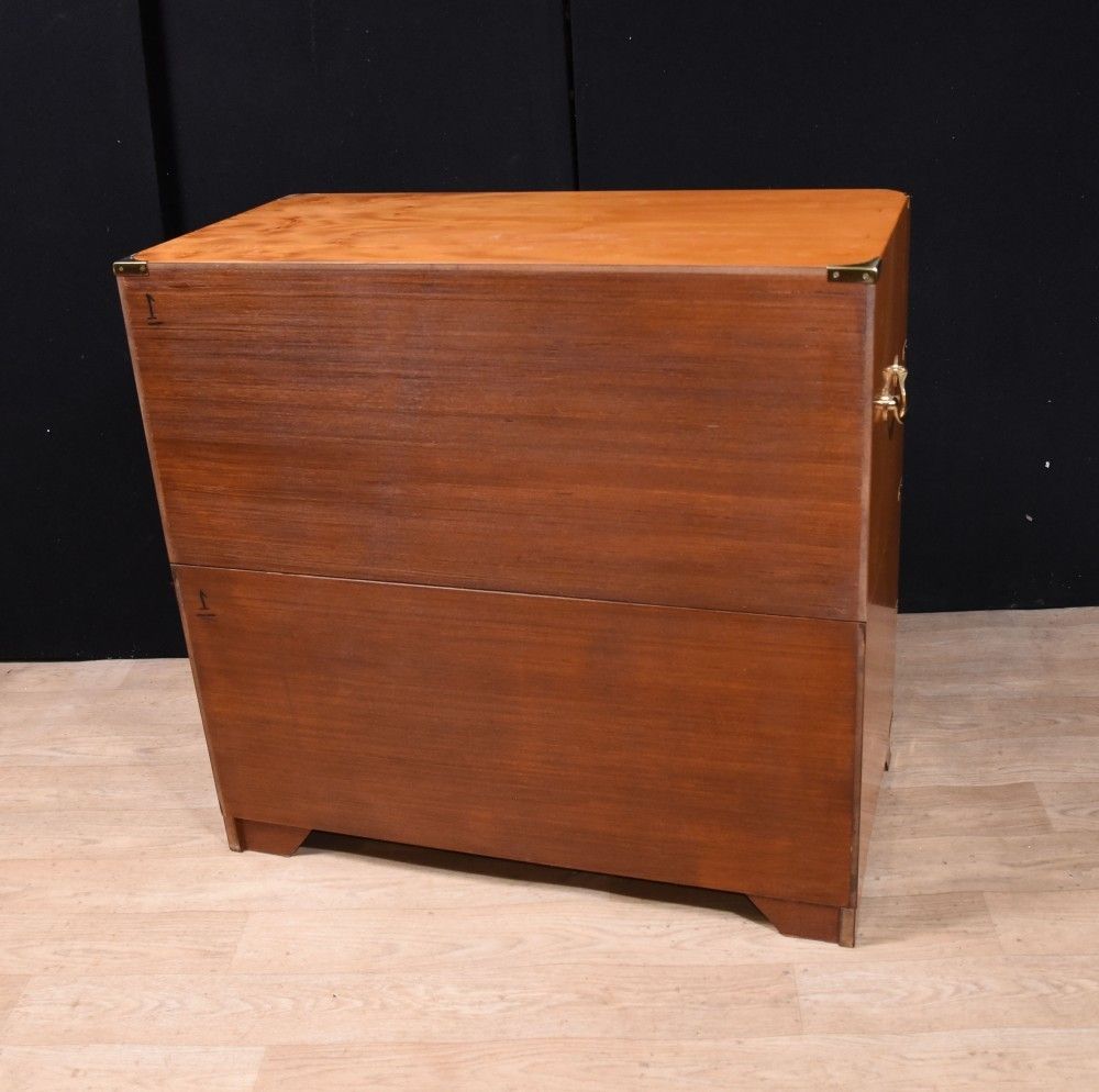 Walnut Campaign Chest Of Drawers  Colonial Commode photo vintage