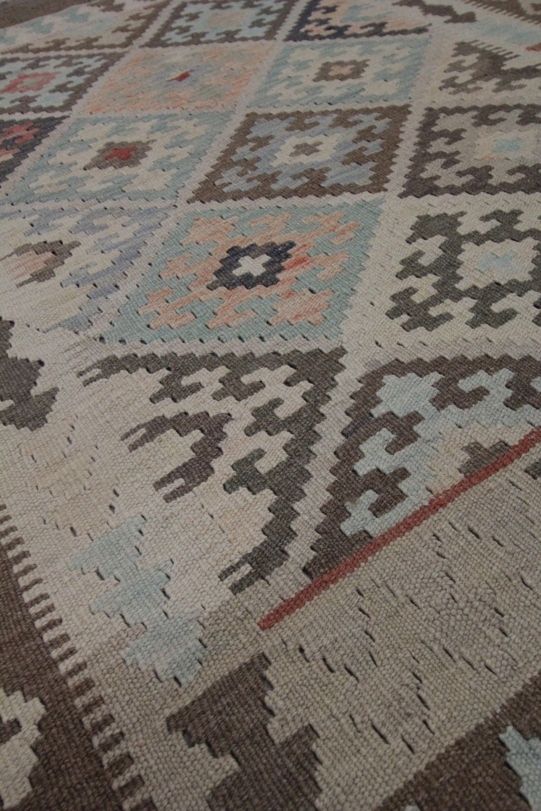 Traditional Wool Kilim Grey Brown Kilim Rug Geometric Modern Area Rug photo 430.0