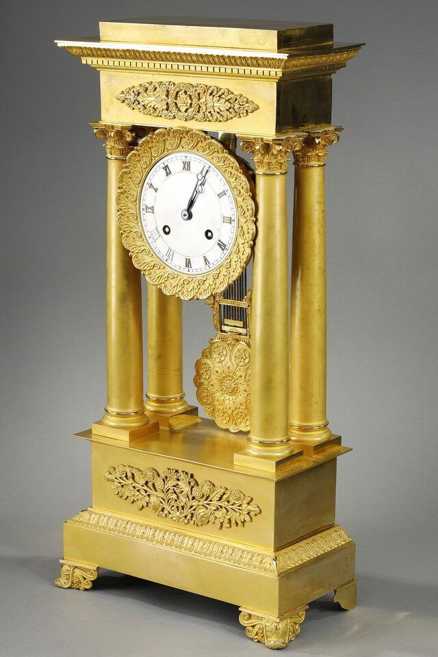Large Gilt Bronze Portico Clock, Restoration Period photo for sale