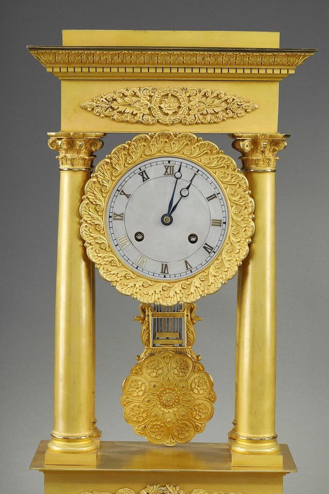 Large Gilt Bronze Portico Clock, Restoration Period photo 5705.0