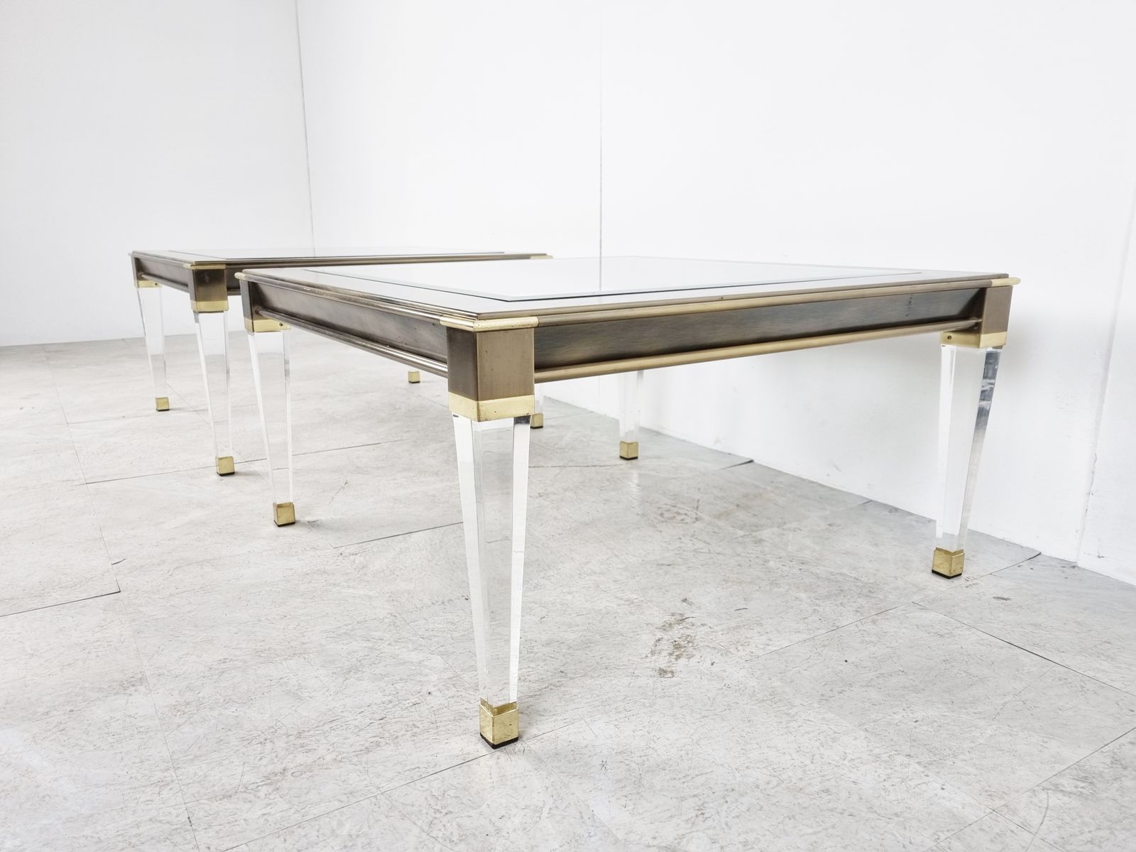 Vintage Lucite And Brass Side Tables, 1980s photo vinterior