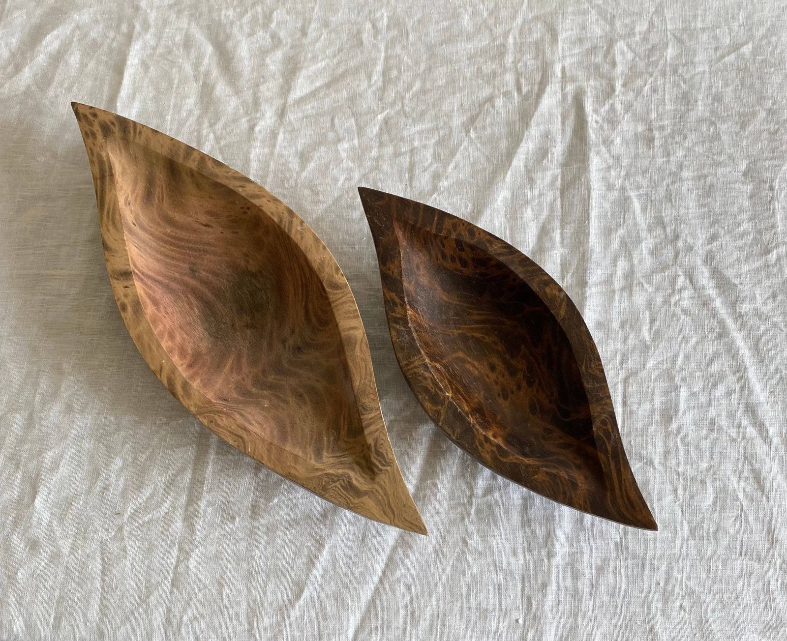 Mid Century Burr Wood Decorative Bowl / Curved Wooden Dish   Larger C.1970