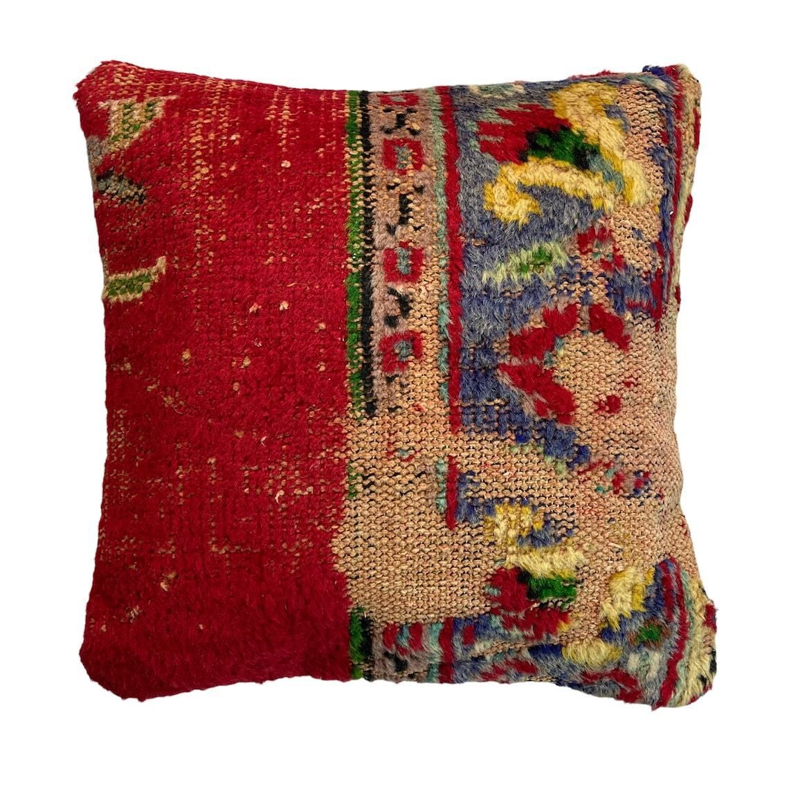 Vintage Hand Made Rug Cushion Cover, 45 X 45 Cm Decorative Rug Pillow Cover, Large Vintage Turkish Rug Cushion Cover