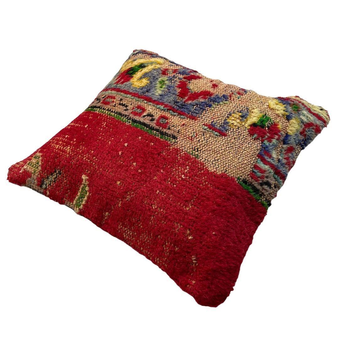 Vintage Hand Made Rug Cushion Cover, 45 X 45 Cm Decorative Rug Pillow Cover, Large Vintage Turkish Rug Cushion Cover photo 54.0