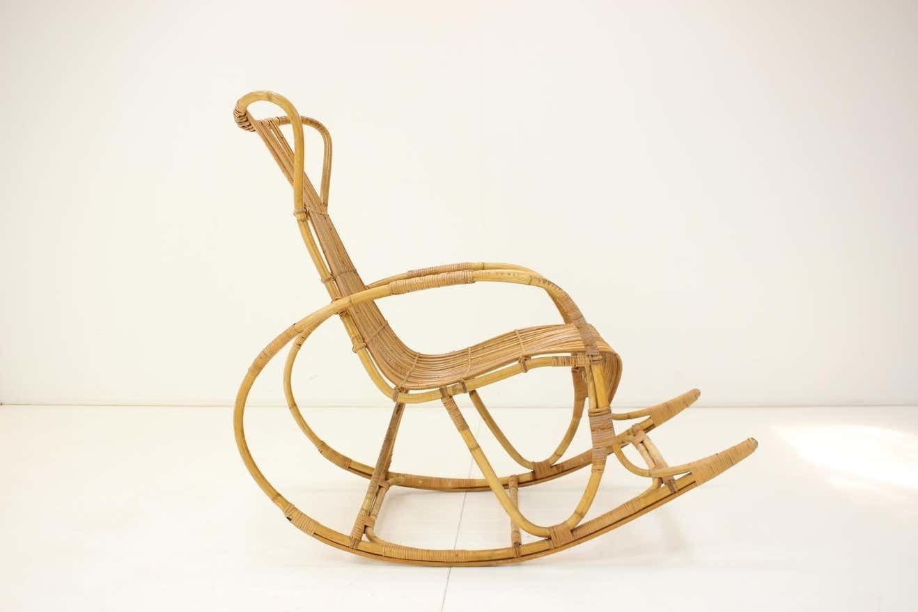 Mid Century Rattan Rocking Chairs, 1960's photo for sale