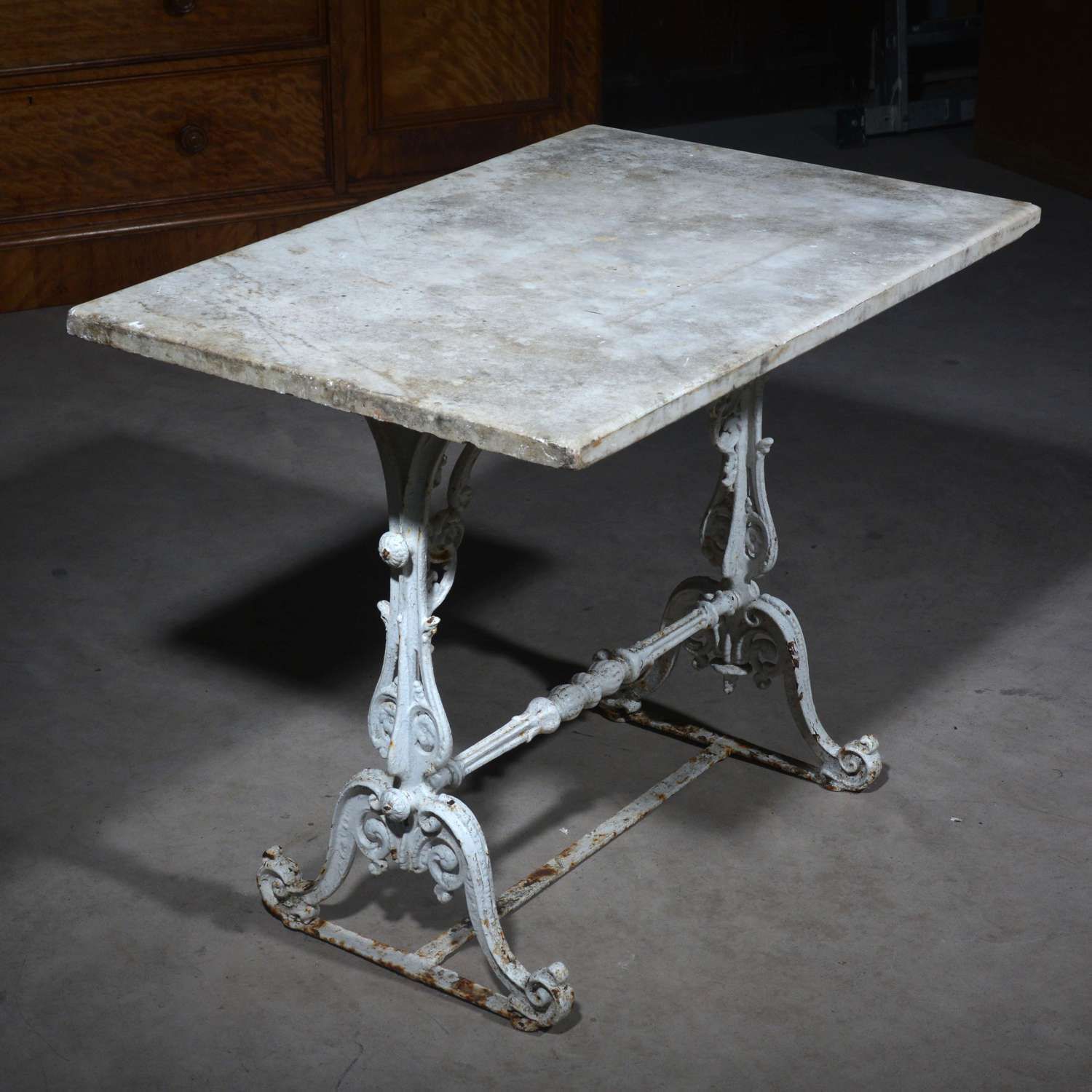Cast Iron Garden Table With Marble Top photo for sale
