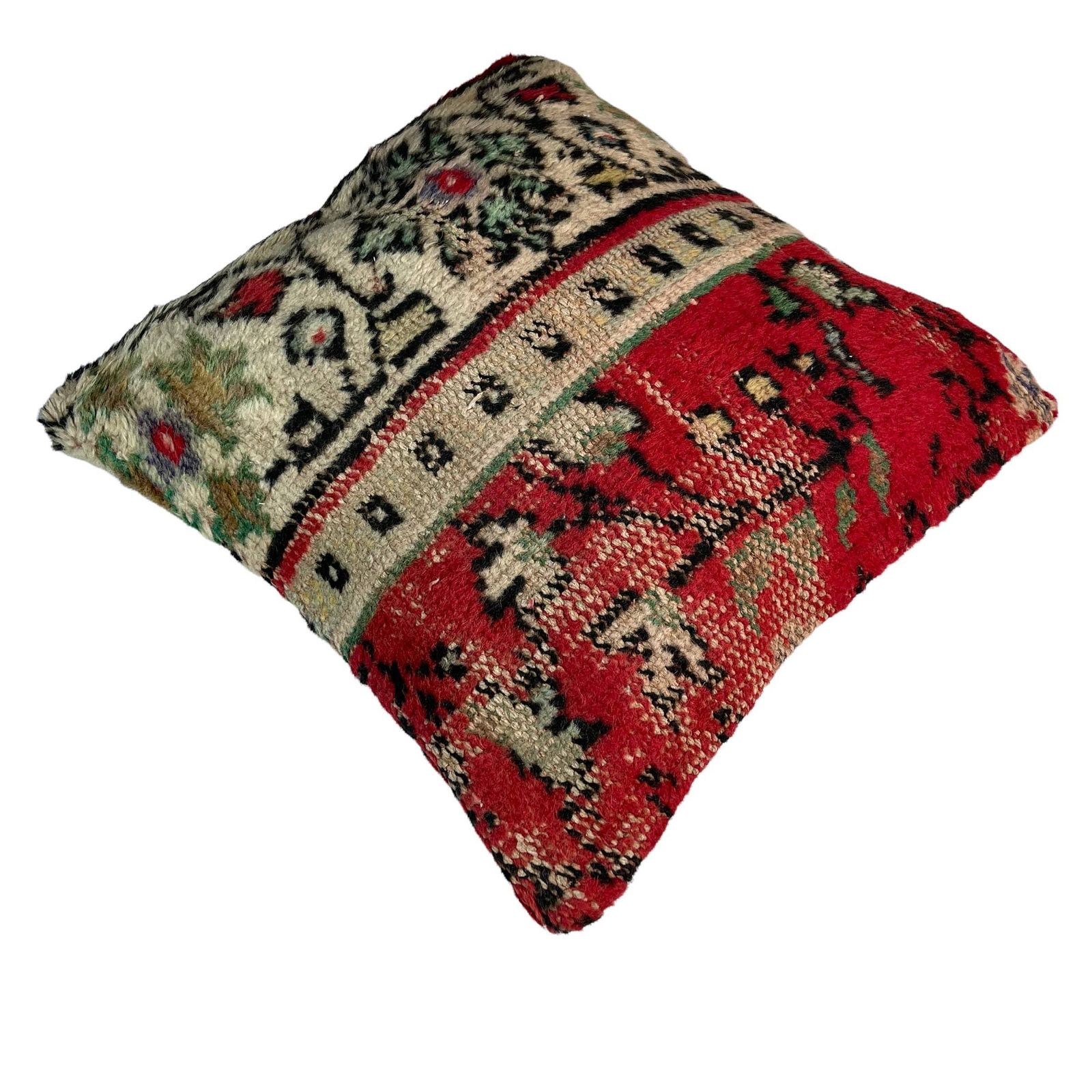 Vintage Hand Made Rug Cushion Cover, 45 X 45 Cm Decorative Rug Pillow Cover, Large Vintage Turkish Rug Cushion Cover photo for sale