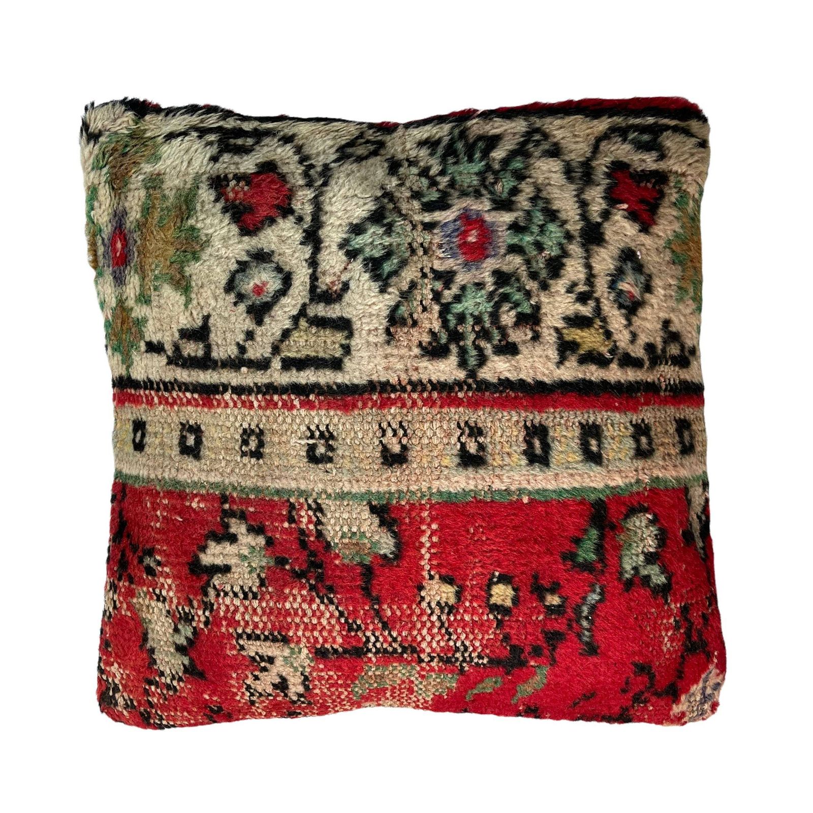 Vintage Hand Made Rug Cushion Cover, 45 X 45 Cm Decorative Rug Pillow Cover, Large Vintage Turkish Rug Cushion Cover photo Textiles