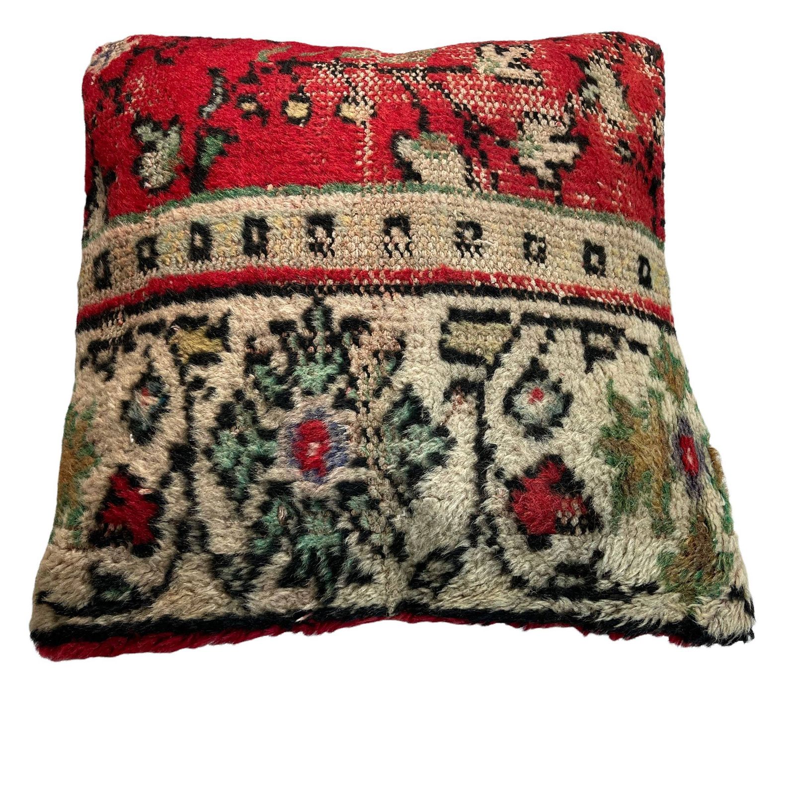 Vintage Hand Made Rug Cushion Cover, 45 X 45 Cm Decorative Rug Pillow Cover, Large Vintage Turkish Rug Cushion Cover photo vintage